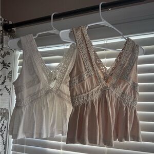 Aerie Lace Trim Top - Cream and Tan